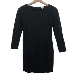 J. Crew Black 3/4 Sleeve Boat Neck Sheath Dress Gold Zipper